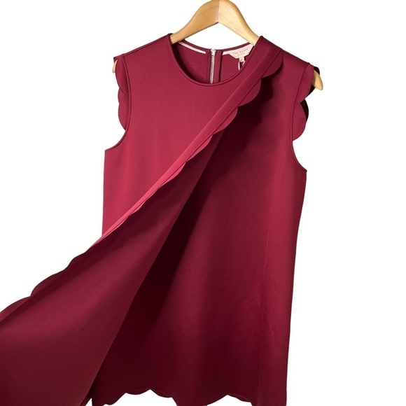 Ted Baker Jasmine Scallop Overlay Shift Dress Maroon Size 5 - Picture 6 of 14